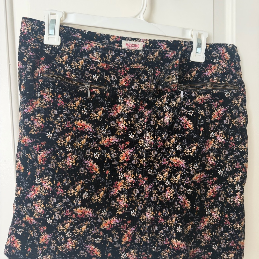 Mossimo Supply Co. Coduroy Black Floral Zip-Pocket Skirt